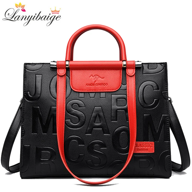 Ladies Quality Leather Letter Shoulder Bags For Womens 2023 Luxury Handbags Women Bags Designer Fashion Large Capacity Tote Bag