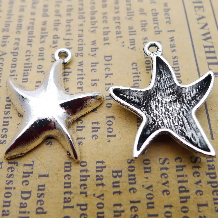 10 PCS/Lot 20mm*25mm Pendants Necklaces Antique Silver Color  Starfish Charms For Jewelry Making DIY