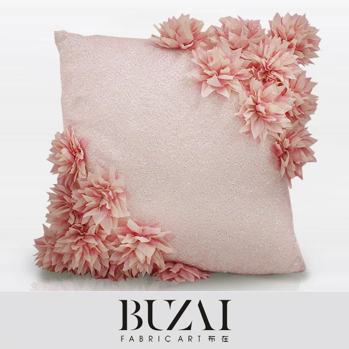 Pink Color Flocked Flowers Cushion Cover Lovely Princess Home Decoration Bedroom Sofa Living Room Pilowcase Pillow Cover 45x45cm