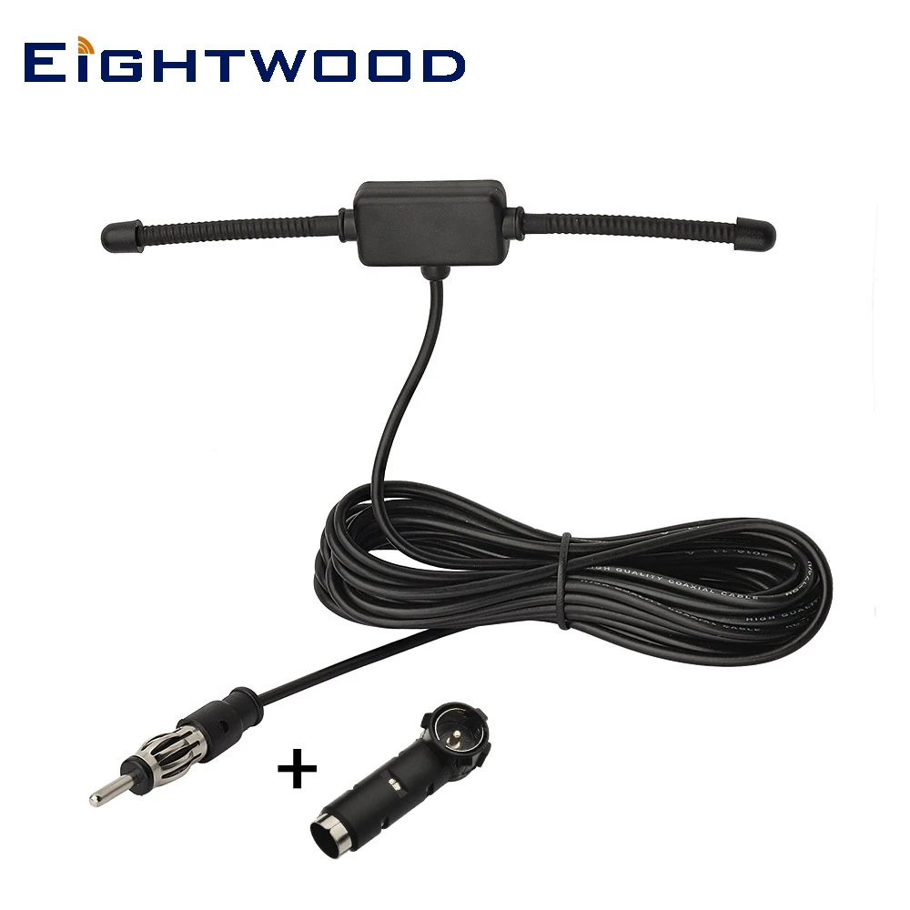 Eightwood Universal Car Stereo AM FM Dipole Hidden Antenna with Motorola DIN Plug for Radio Stereo Head Unit Receiver+ISO to DIN