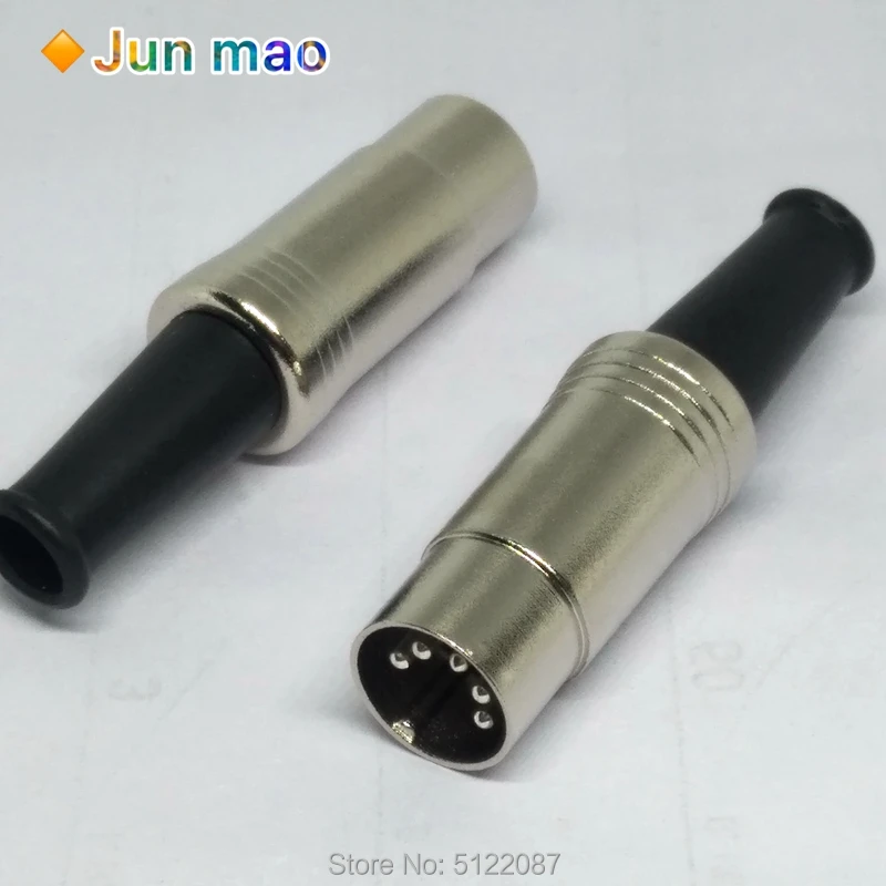 2pcs New 5PIN DIN Connector Midi Cable Lead Audio Plug Male Inline Metal Connector