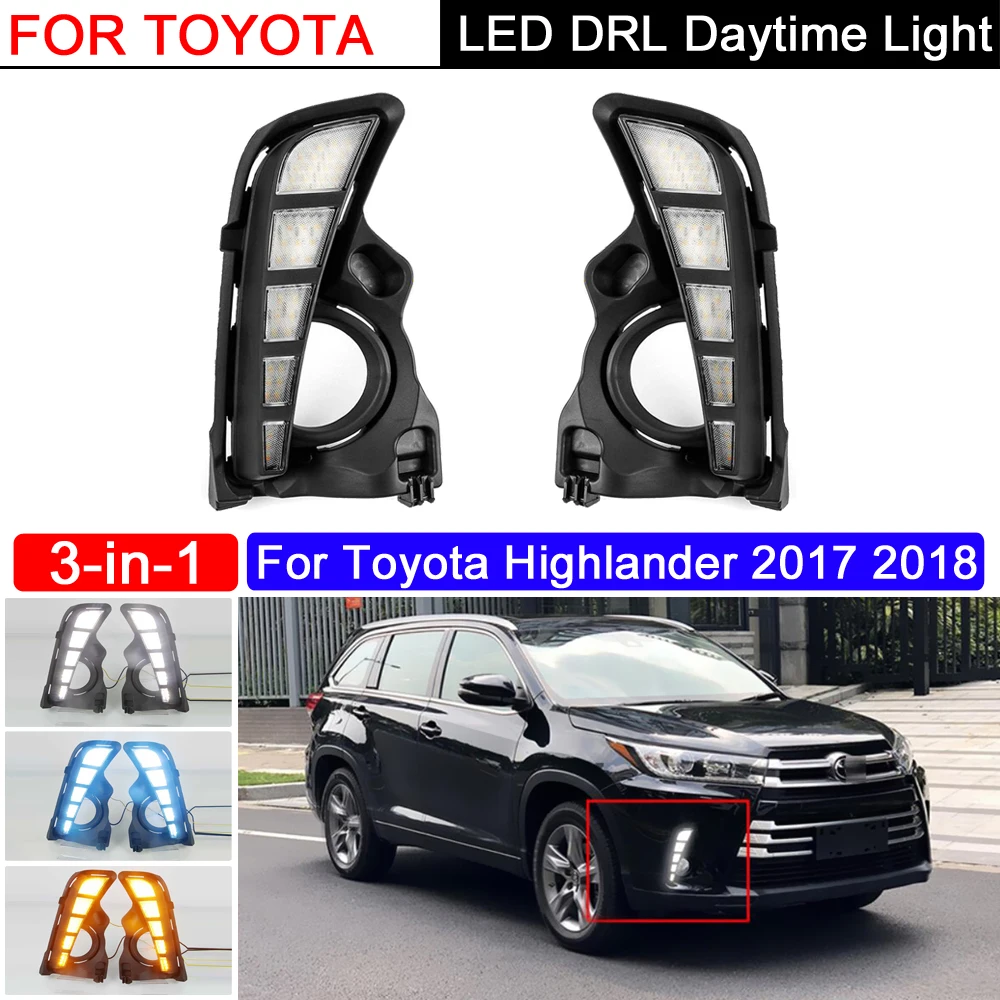 

For Toyota Highlander 2018 2019 LED Daytime Running Light With Amber LED Turn Signal Style Relay Waterproof Car LED Lights