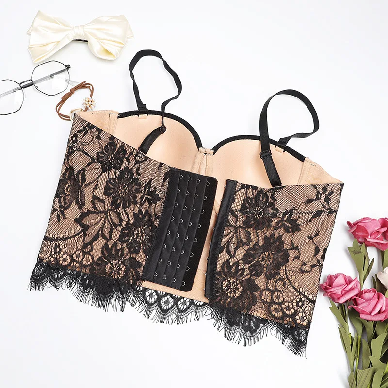 Lace Camisole Women\'s Outer Wear Super Short Bustier underwired Gathered bra Underwear Fashion Embroidery Tube Top y946