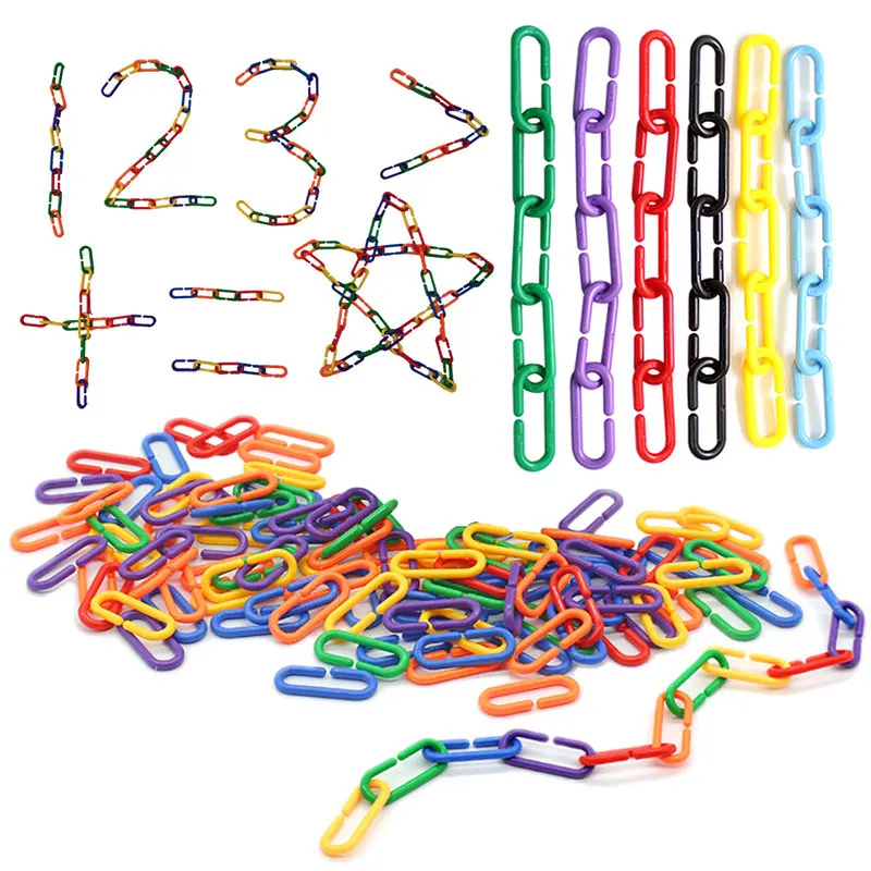 60PCS Kids Geometric Chain Linked Buckle Building Block Educational Toy Rainbow Connected Buckle Color Cognitive Educational Toy