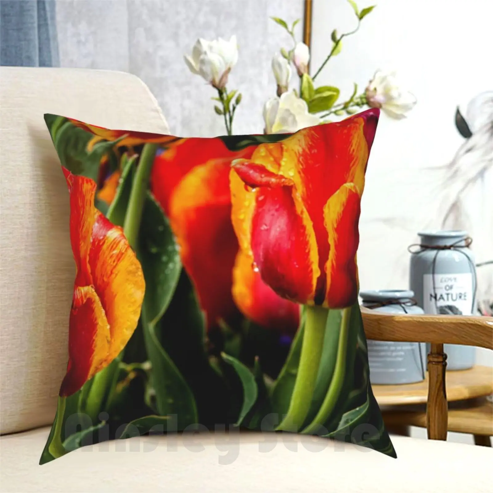 Brightened Day , Tulips , By Dam Creative Pillow Case Printed Home Soft DIY Pillow cover Tulips Tulip Sun Spring Yellow