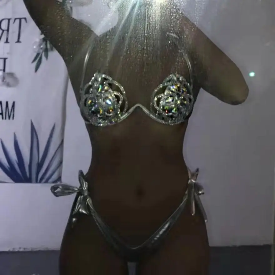 2020 venus wakacje sexy drążą diament bikini set mozaika push up bling kamienie stroje kąpielowe dojrzałe kobiety strój kąpielowy