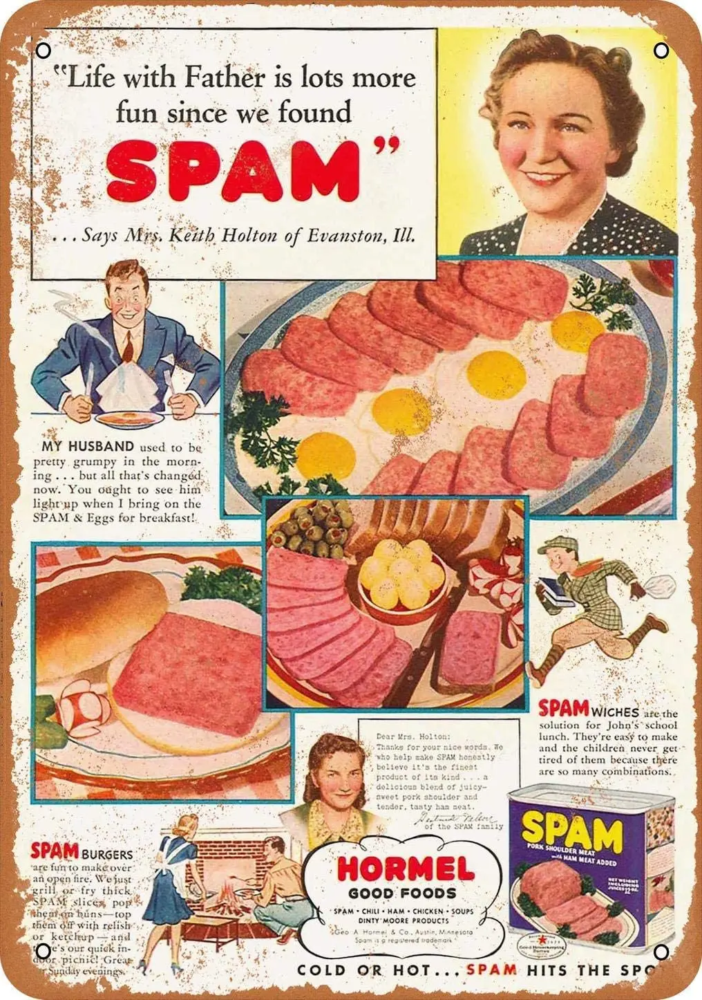 Metal Tin Sign 1941 Spam Hits The Spot Pub Outdoor Bar Retro Poster Home Kitchen Restaurant Wall Decor Signs 12x8inch