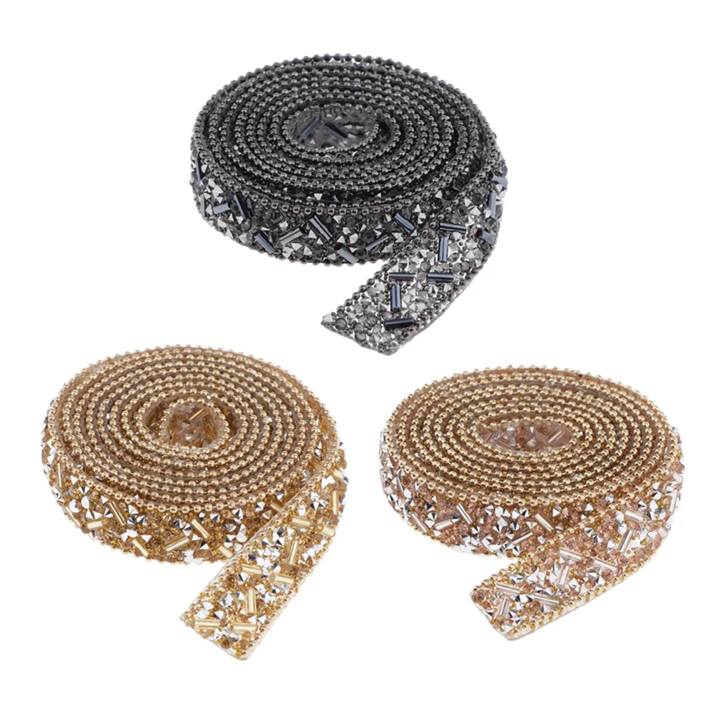 1 Roll Rhinestone Ribbon Crystal Beaded Sewing Trim Bag Dress Applique Birthday Wedding DIY Party Decor, with Glue on the Back