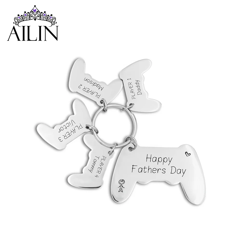 

AILIN Dropshipping Personalized Stainless Steel Game Controller Keychain Engraved Name Texts Disc Have Fun Gift For Child