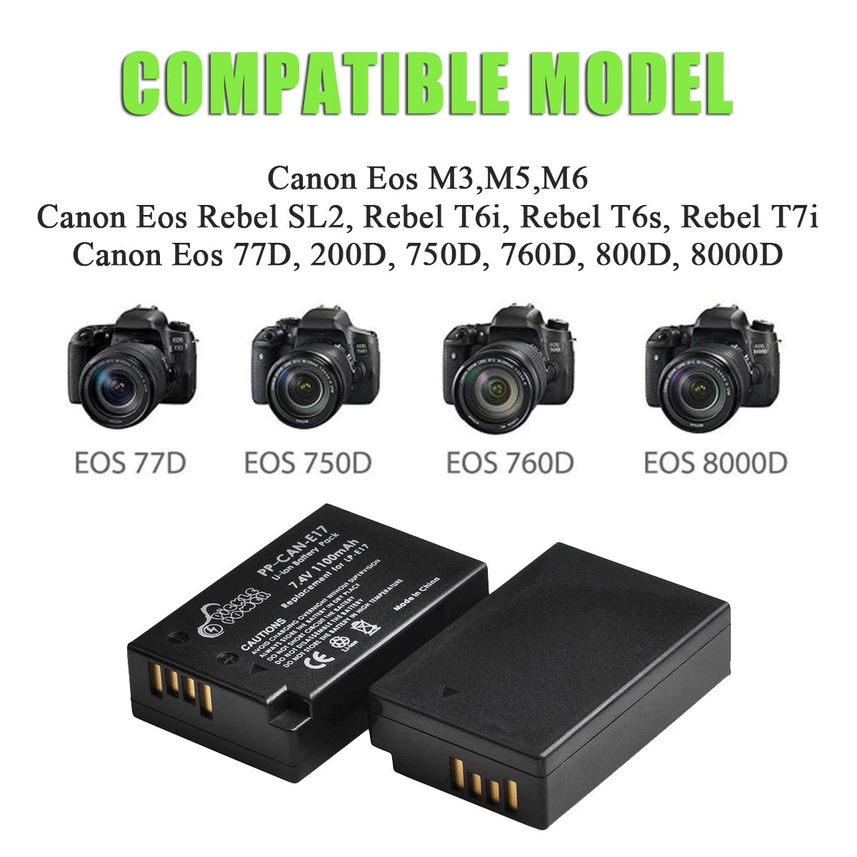 Pickle Power Digital Battery For Canon EOS 200D M3 M6 750D 760D T6i T6s 800D 8000D Kiss X8iLP-E17 LPE17 LP E17 +LED Dual Charger