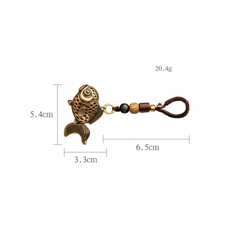 Retro Brass Lucky Fish Lanyard Pendant Hanging Jewelry Handmade Woven Rope Key Chains Charms Car Keychains Pendants for Necklace