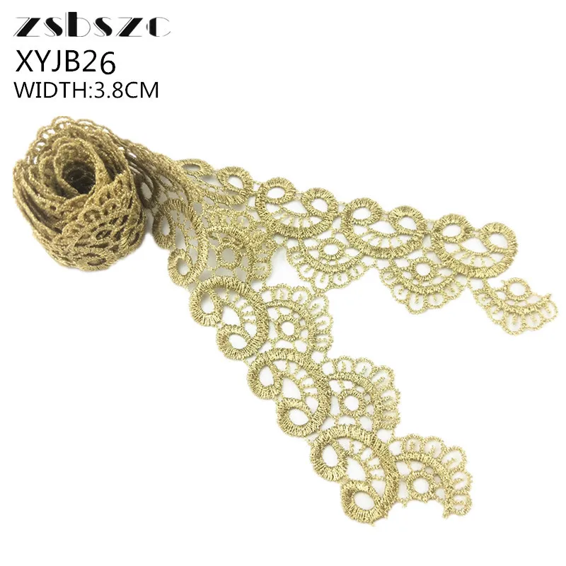 3.8M Width 10Yards Gold Lace Wave Ribbon Glitter Crocheted DIY Craft Sewing Supplies