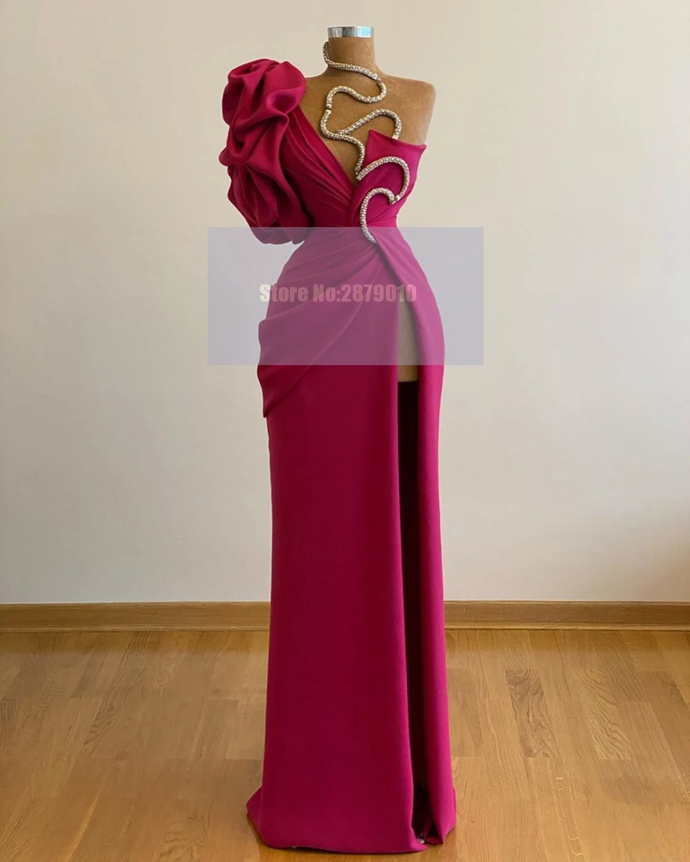 Fuchsia Elegant Designer Evening Dress Sheath Necklace Floor-Length Slit Robe De Soiree Aibye Prom Dress Saudi Arabia 2020 Dubai