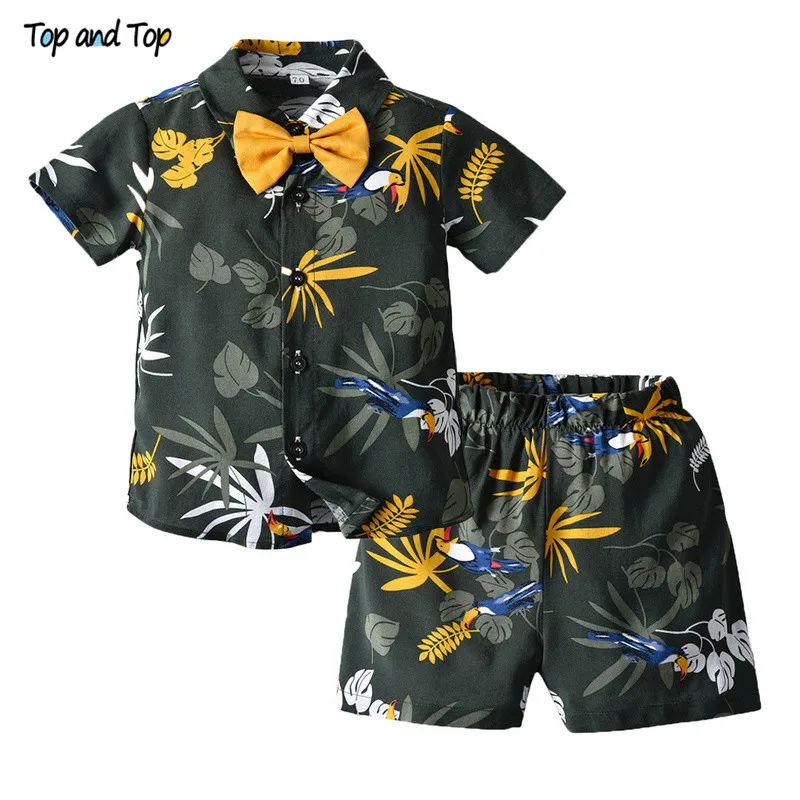 

Top and Top Brand New Kid Boys Summer Clothes Sets Short Sleeve T-Shirt Tops+Shorts Boys Casual Outfit Hawaiian Style Beachwear