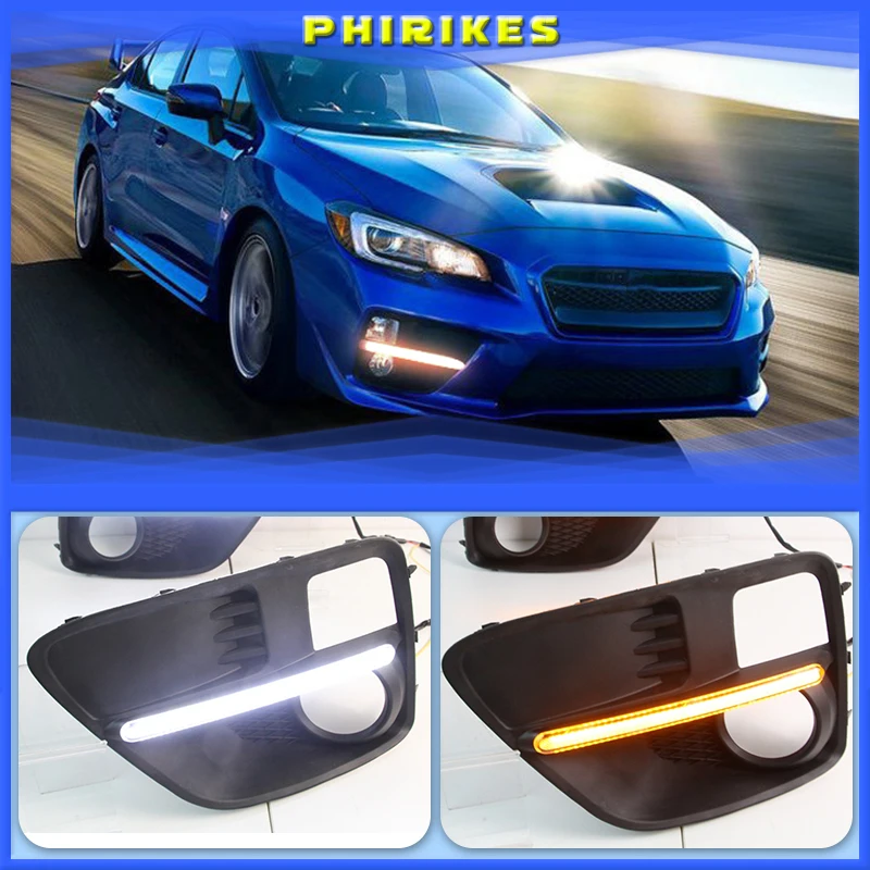 

For Subaru WRX 2015 2016 2017,Yellow Turning Style Relay Waterproof 12V LED Car DRL Daytime Running Light with fog lamp hole