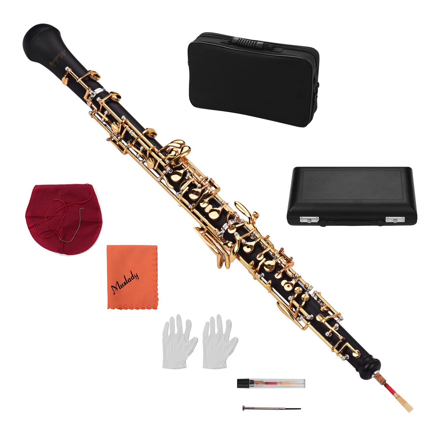 

Muslady Professional C Key Oboe Semi-automatic Style Woodwind Instrument with Oboe Reed Gloves Leather Case Carry Bag