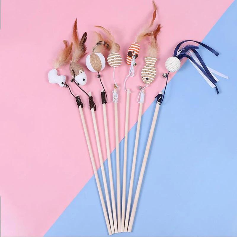 1pc Funny Kitten Cat Teaser Interactive Toy Rod and Feather Toys For Cats Teaser Interactive Toy Rod Cats toys Stick Mouse Toys