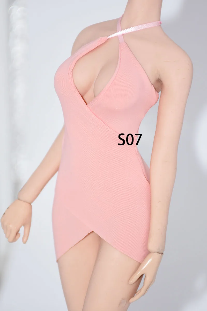 Customized 1/6 Female Sexy Ice Silk Dress Suspender Skirt Clothes Model Fit 12\'\' Normal Fat Action Figure Body Dolls
