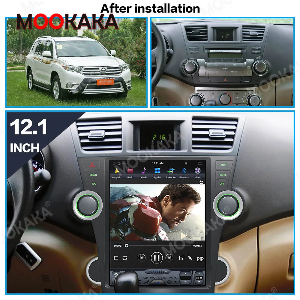 

For Toyota Highlander 2011 2012- 2013 Multimedia Car Stereo Android Tesla Screen Audio Radio Player PX6 Autoradio GPS Head Unit