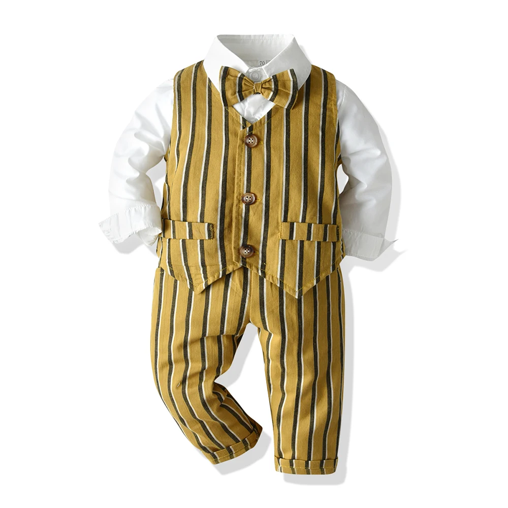 Tem doger autumn 2020 new boy clothing suits shirt+striped vest+striped pants 3 pcs gentleman clothes wedding outfits