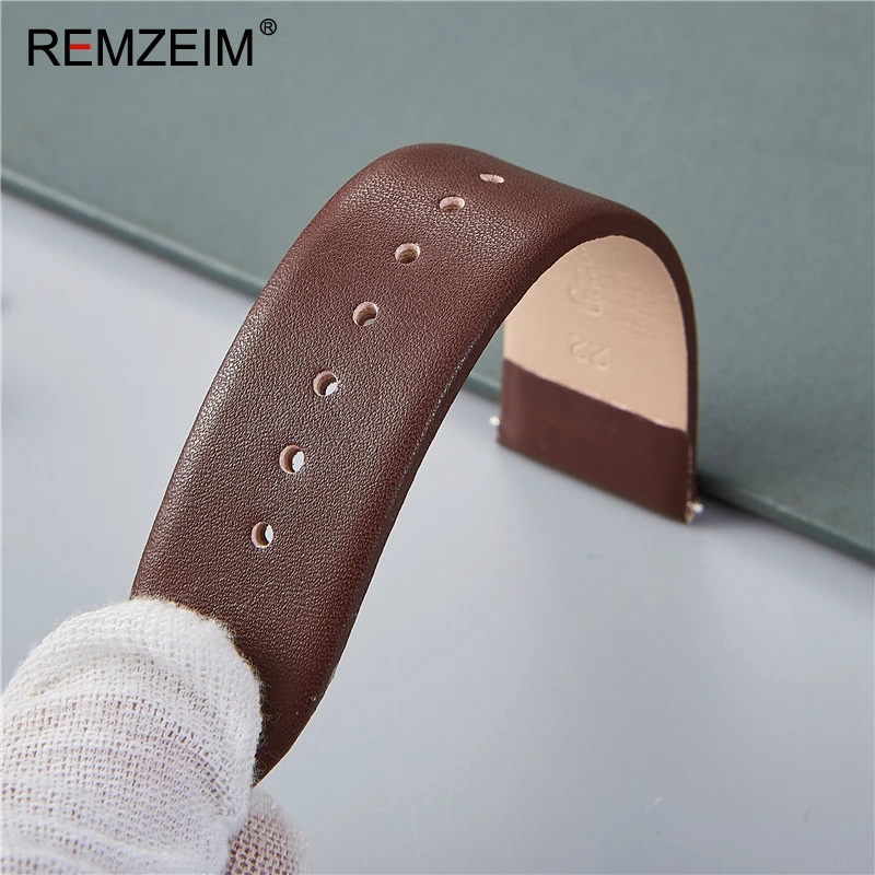 REMZEIM Genuine Leather Watch Strap 16 18 20 22mm Red White Brown Black Calfskin Leather Watchband Watch Accessories Wristband