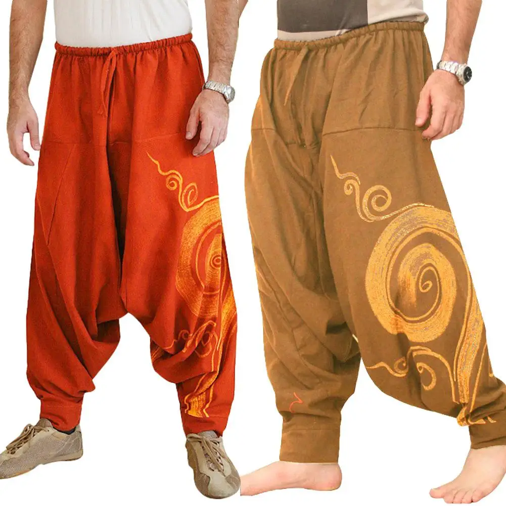 Men Casual Harem Pants Summer Yoga Baggy Spiral Print Trousers