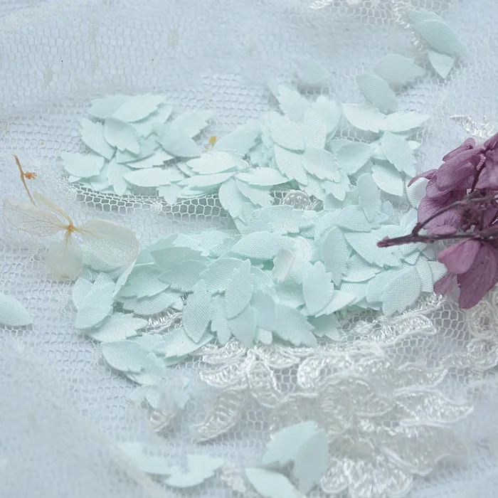 Mini-Mehrfarbig, 200 Stück 3D-Blätter-Blütenblatt-Satin-Blumen-Aufnäher, DIY handgemachtes Puppenblumen-Zubehör, 0,8x1,5cm, RS2796 – Detail 4
