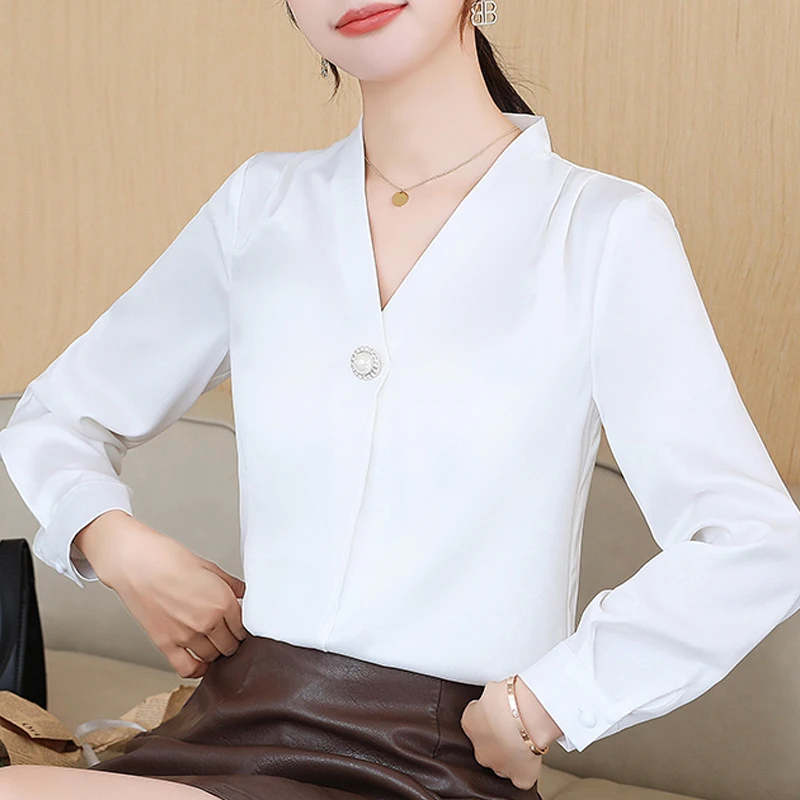 Women Blouses Long Sleeve Blouse Women Blusas Mujer De Moda 2024Elegantes V-Neck Chiffon Blouse Shirt Tops Women Blusas E638