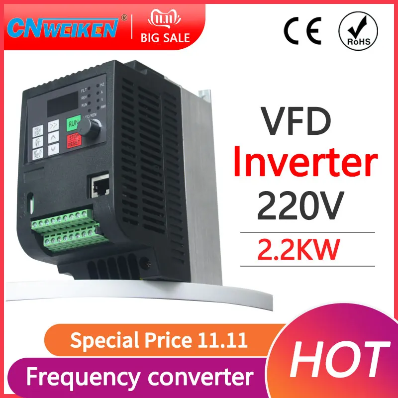 2.2KW 220V VDF Inverter Single Phase Input to 220V/380V 3 Phase Output Frequency Converter Adjustable Speed Drive For CNC Motor