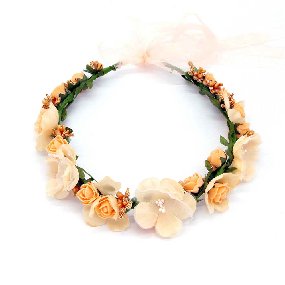 Mori Girl Simulation Flower Wreath Headwear Hair Accessories Tiara for Girls Head Flower Boho Wedding Bride Crown Festoon Head