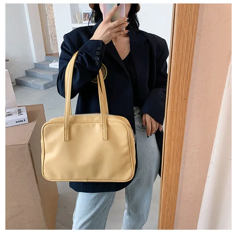 Soft PU Leather Women Shoulder Bags Large Capacity Shopping Bag Casual Female Square Tote Bags Simple Ladies Travel Handbags