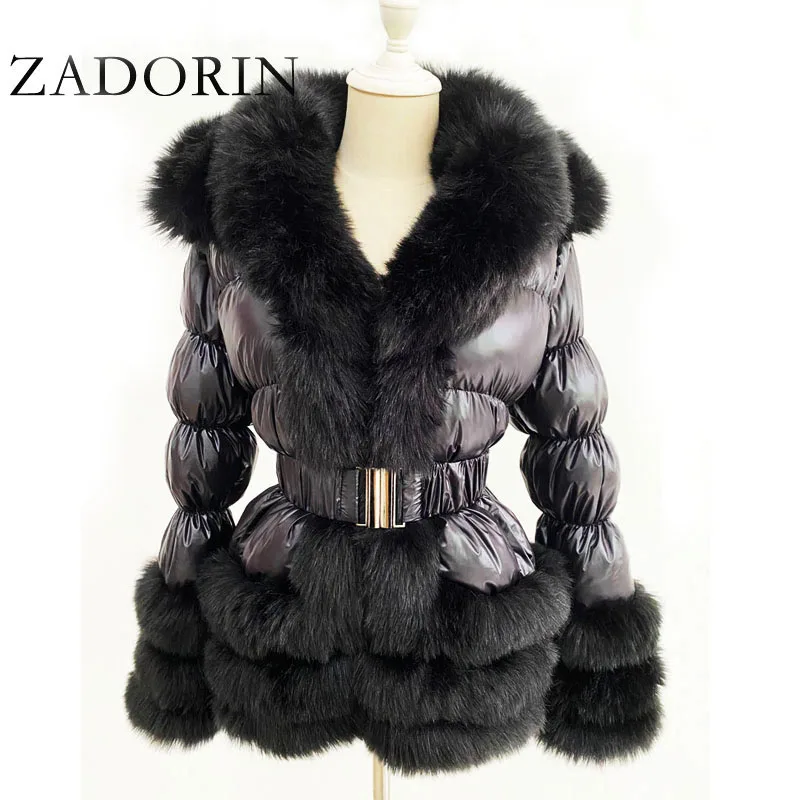 ZADORIN 2024 Womens Winter Coat Warm White Duck Down Jacket Women Detachable Sleeve and Hood Faux Fur Coat Black Puffer Jacket