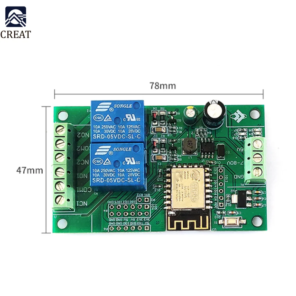 Módulo de relé WIFI Dual ESP8266, placa controladora de interruptor de 2/4/110 V, PLACA DE DESARROLLO DE ESP-12F CA/CC para casa inteligente