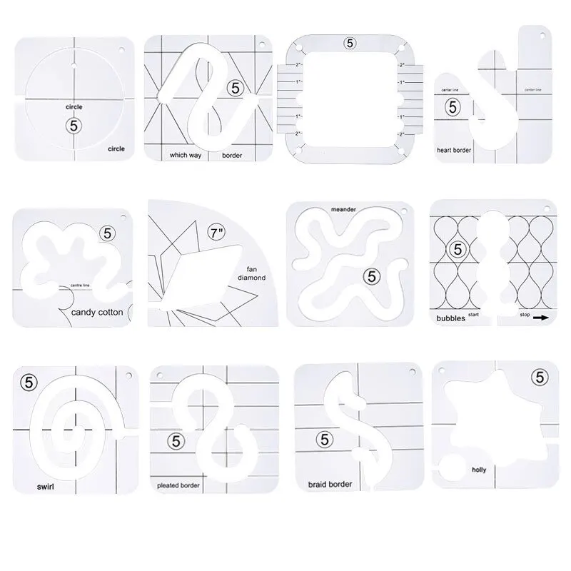 

12pcs Free Motion Quilting Template Frame Machine DIY Patchwork Sewing French Curve Ruler Measure Dressmaking Tailor Tool Set