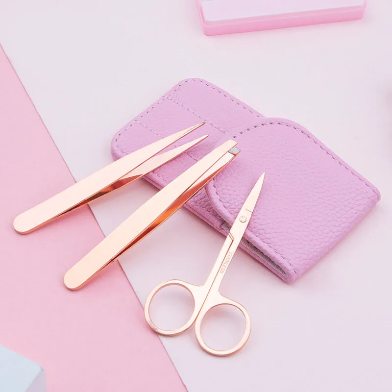 Custom Logo Stainless Steel Eyelash Tool Eyelashes Applicator Eyebrow Tweezers Makeup Scissors Private Labe Eyelash Tweezer Set