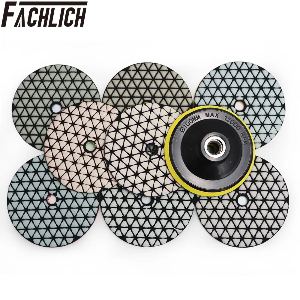 

FACHLICH 9pcs/pk Diamond Dry Polishing Pads and Foam Plastic Backer For Granite and Marble Resin Bond Sanding Wheel Dia 100mm