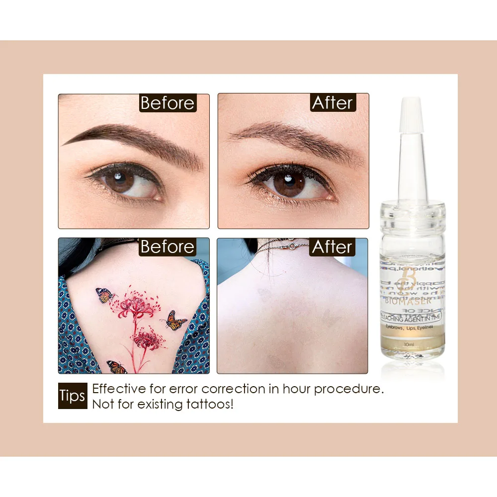 Biomaser Tattoo Bleaching Agent In Time Cleaning Error For Permanent Makeup Machine Eyebrow,Eyeliner,Lips Tattoo Needle Supply
