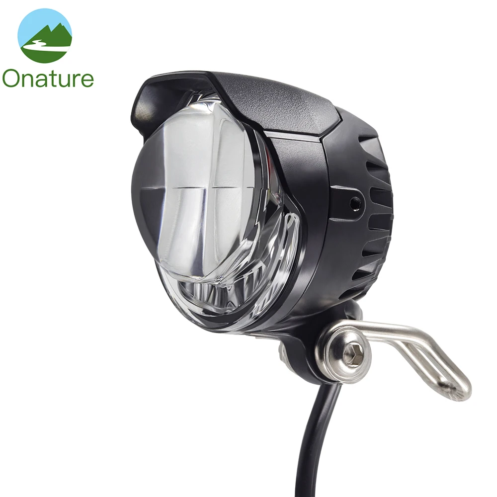 Onature e-bike light headlight 85 lux input DC 12V 36V 48V ebike lamp install handlebar LED electric bicycle light with horn