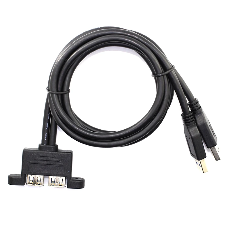 With Screw Panel Mounts Computer Host Cable 5gbp/s Two Combo Dual USB 3.0 Male to USB 3.0 Female Extension Cables