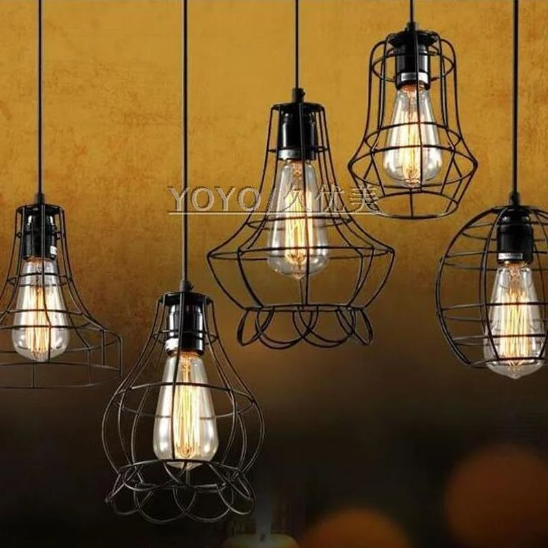 

LOFT lamp Vintage pendant light LED light balck iron metal cage lampshade warehouse style lighting light fixture