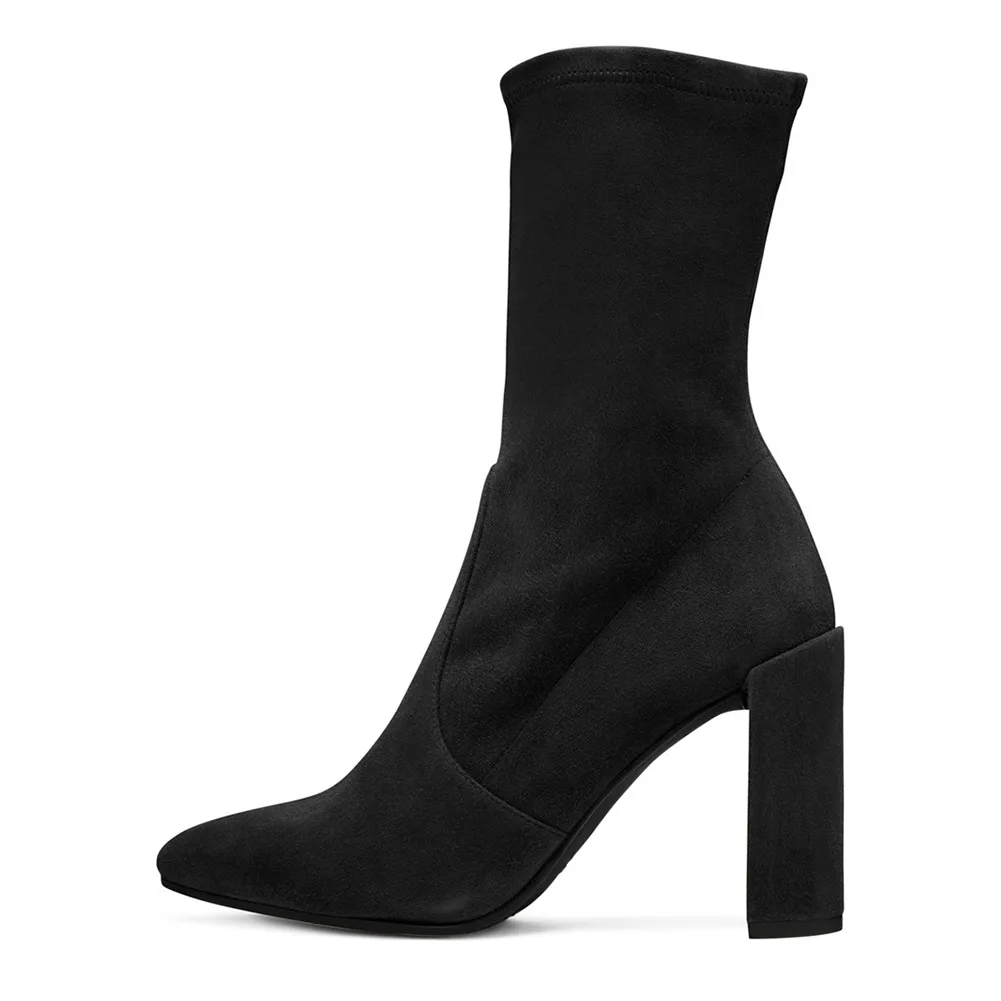 

Spring and Autumn Black Ankle Boots Women's Thick Heel Boots High Heel Ankle Socks Boots