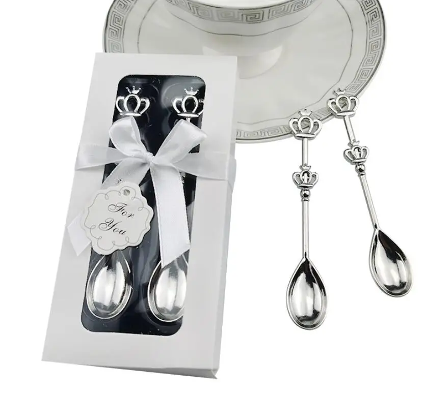 Free Shipping baby showers 20sets/lot crown coffee spoon in gold and silver color wedding favors