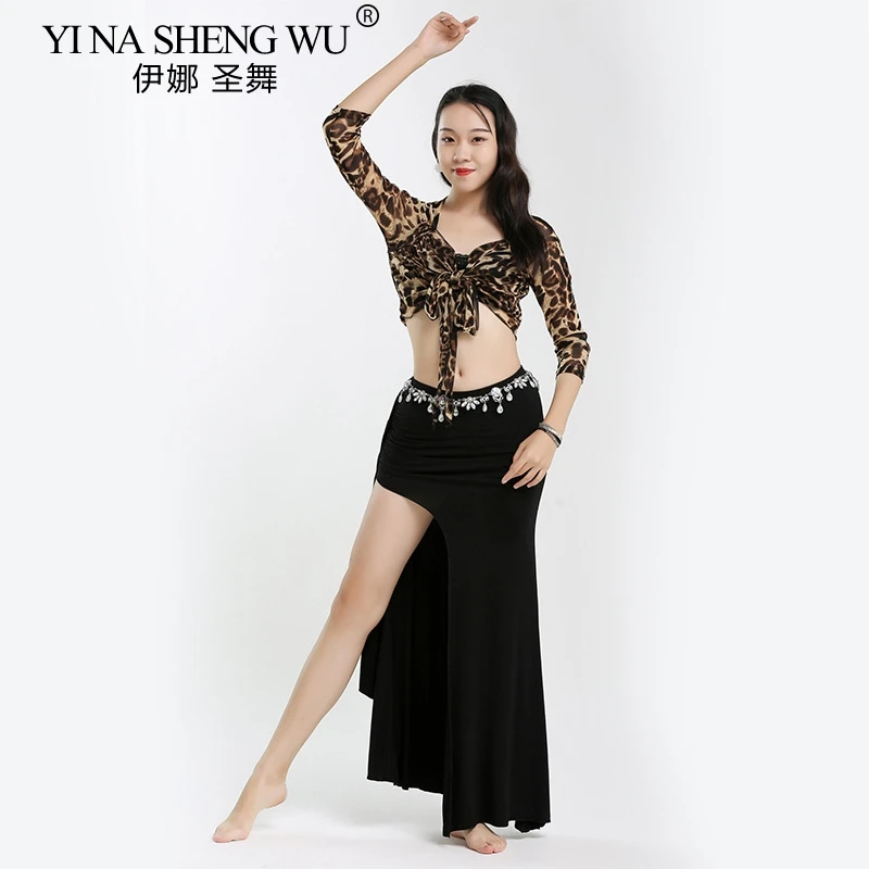 Women Oriental Practice Wear Professional Oriental Dance Belly Dance Costume Leopard Top Split Long Skirt Suit Outfit Clothes