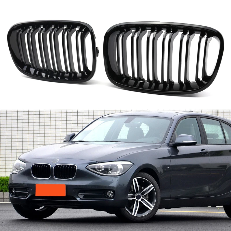 

A Pair Car Front Bumper Kidney Grille For BMW 1 Series F20 F21 2011-2014 Replacement Double Slat Grilles Auto Accessories