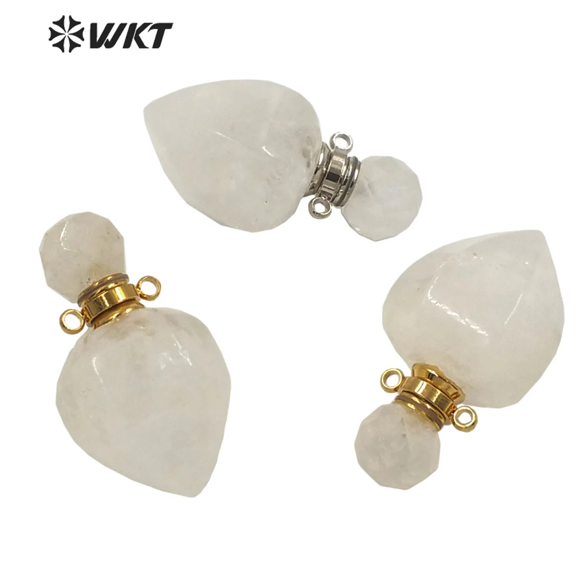 

WT-P1636 Wholesale natural white crystal stone heart perfume bottle pendant for necklace design lady small drop crystal pendant