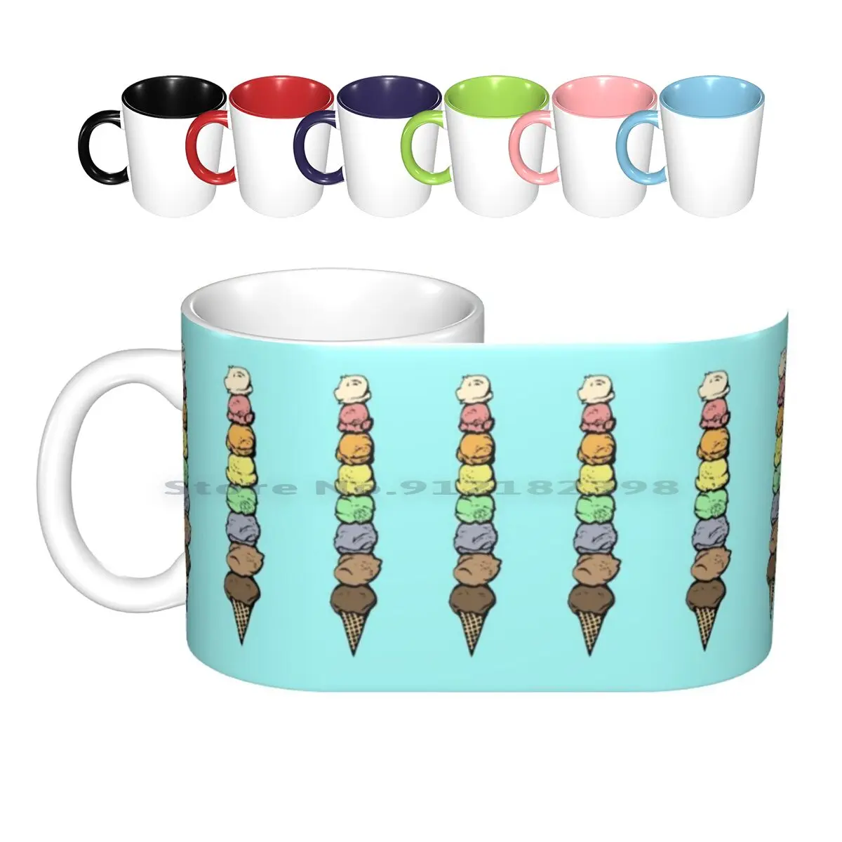 Giant Rainbow Ice Cream Cone-Single Ceramic Mugs Coffee Cups Milk Tea Mug Ice Cream Cone Scoop Summer Cute Delicious Yummy