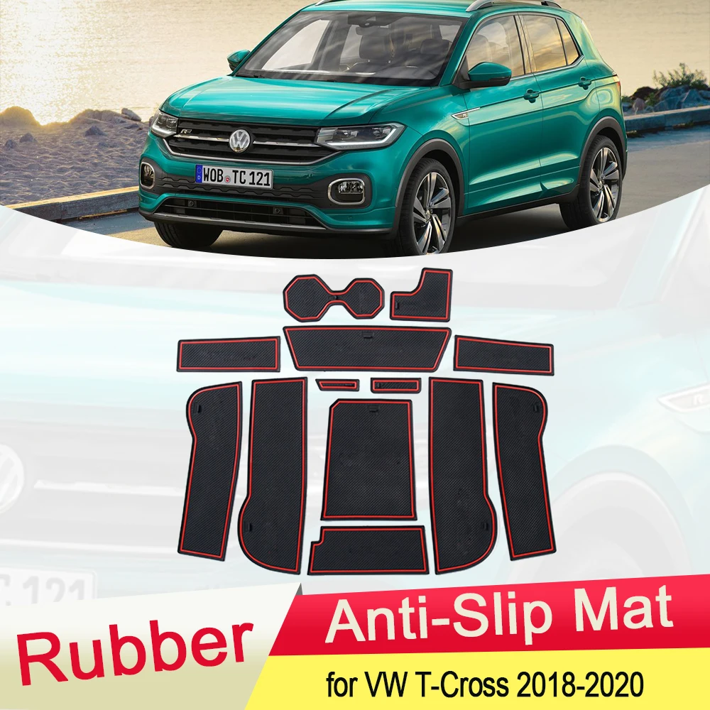 for VW Volkswagen T-Cross 2018 2019 2020 Rubber Anti-slip Mat Door Groove Cup Pad Gate slot Coaster Accessories phone Cushion