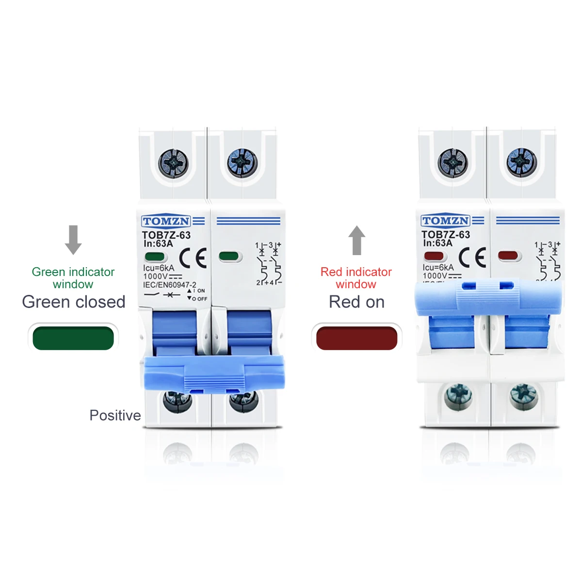 Mini interruttore solare 2P DC MCB 1000V 3A 6A 10A 16A 20A 25A 32A 40A 50A 63A DC MCB per sistema fotovoltaico