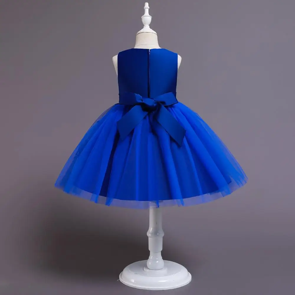 Dark Blue Bow Lace Ball Gown Cute Girls Dresses Flower Girl Dresses 2020 Princess Kids Dresses For Girls vestidos de primera