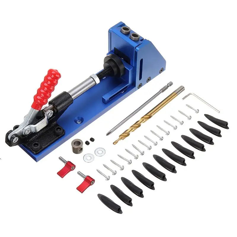 Aluminum Alloy  Wood Working Tool Pocket Hole Jig with Toggle Clamp and 9.5mm Drill Bit PH1 Screwdriver For Carpenter Hardware